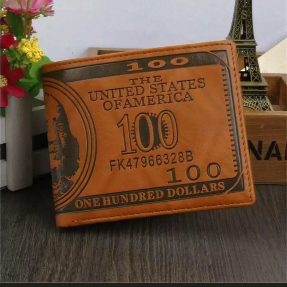 Men $100 Dollar Slim PU  Leather Wallets Bifold ID Card Holder Money Handbag